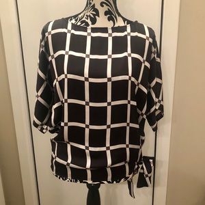 Michael Kors Small Black and White Side Tie Top